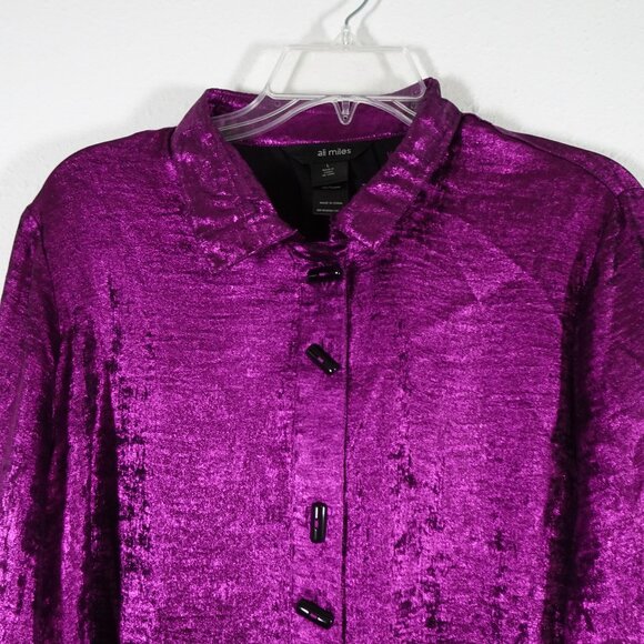 Ali Miles Tunic Top Women's Size L Purple Metallic 3/4 Sleeve Wire Collar - Picture 2 of 12
